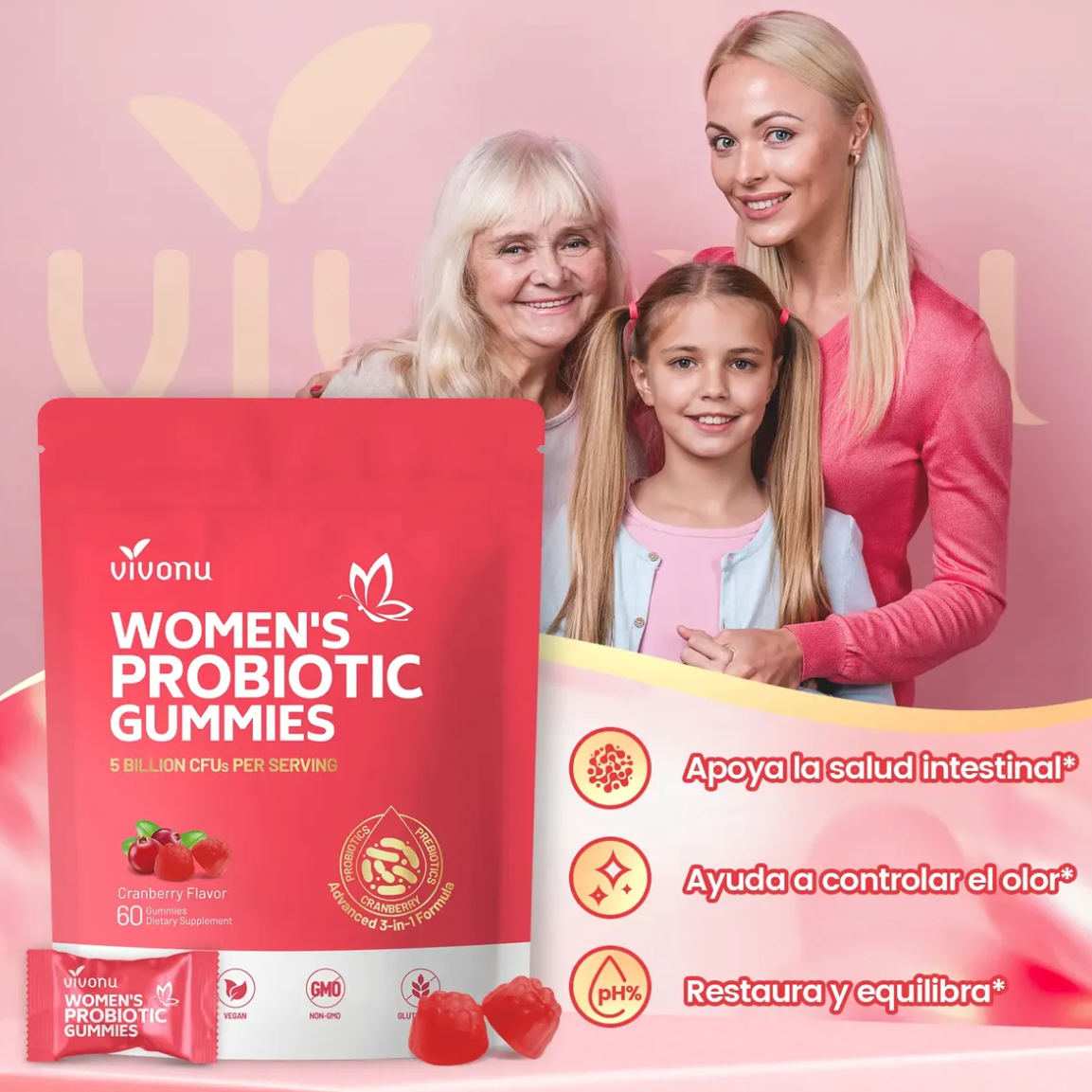 suplemento probioticos mujer 60 gomas